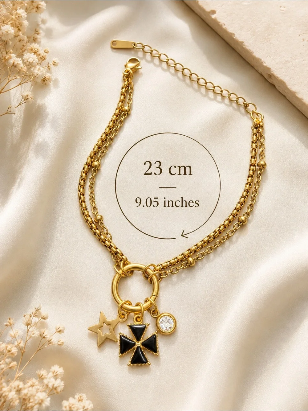 Gold Bracelet with Black Clover Charm - Women's Jewelry